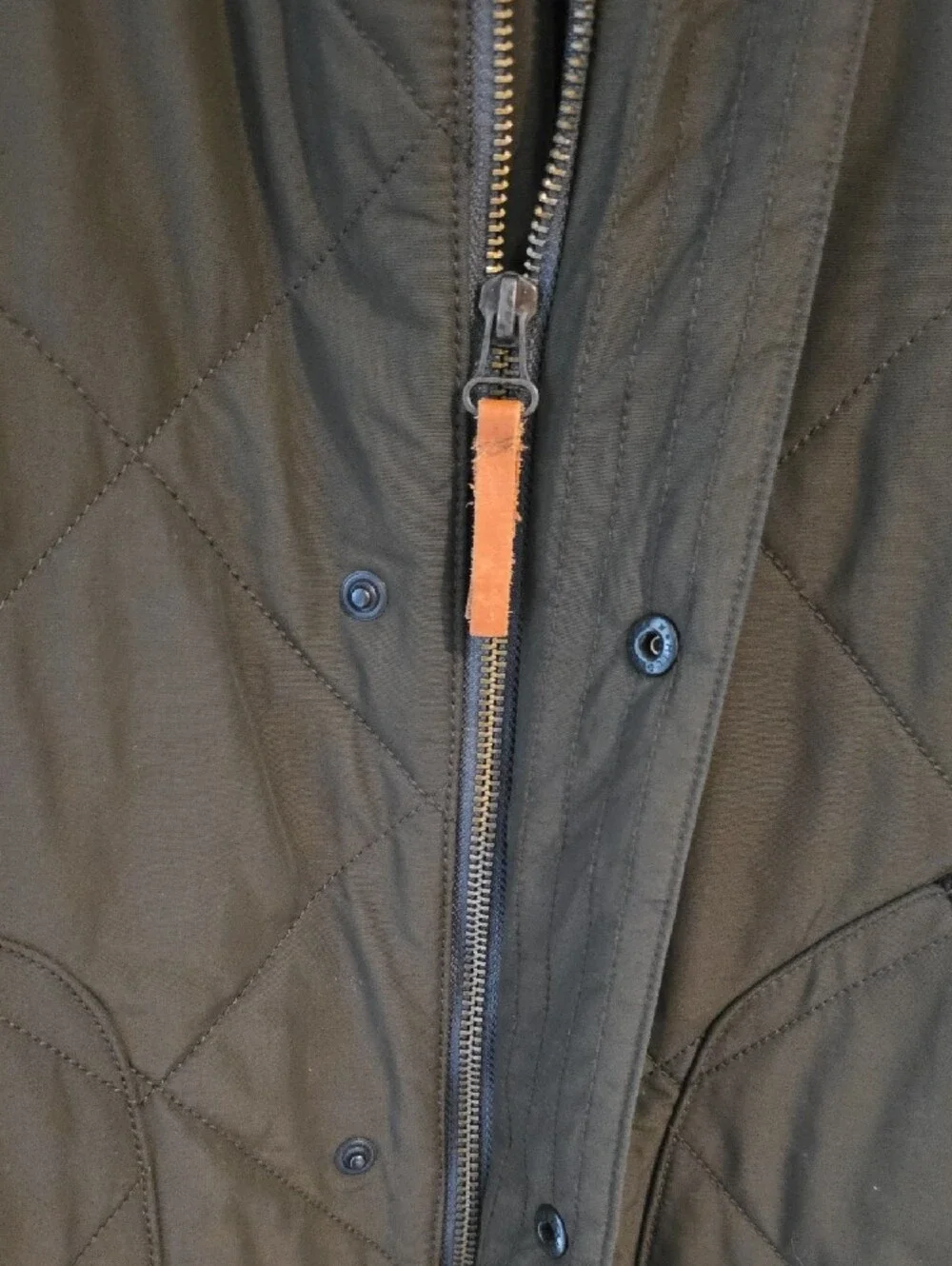 J. Crew Quilted Olive Green Jacket with Contrast Collar